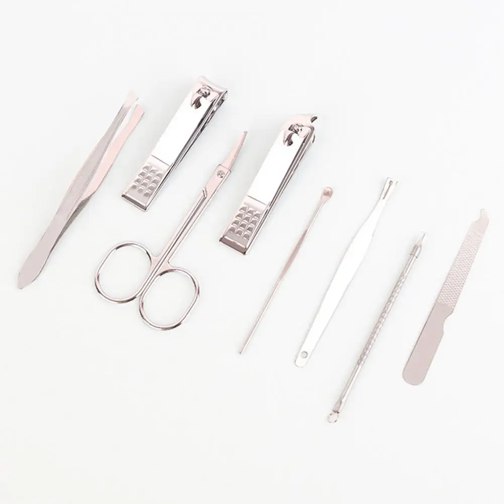 Eyebrow Trimmers Kit Professional Stainless Steel Nail Clipper Set with Case Files Tweezers Ear Picks 8pcs Manicure for Home