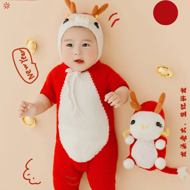 ❤️Baby Photography Clothing Dragon Hat+Jumpsuit+Doll 3Pcs/Set Studio Infant Photo Props Accessories Clothes Outfits Fotografia