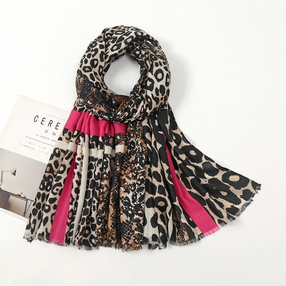 Leopard Print Viscose Hijabs Scarf Women Luxury Winter Tassel Shawl Wrap India Women Scarves Bandana Pareo Halloween Poncho