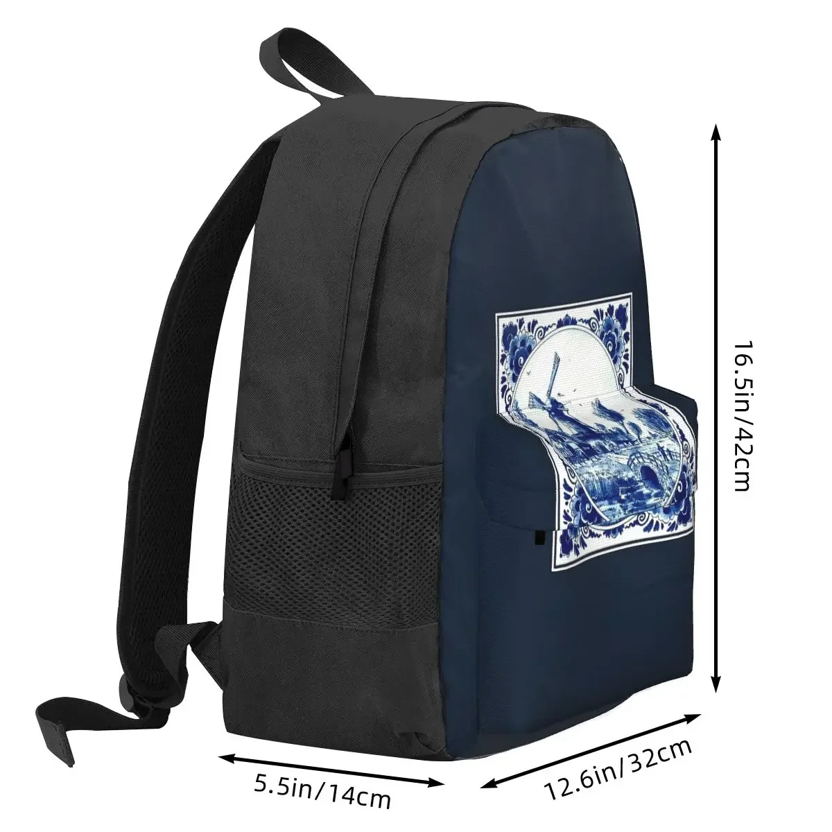 DUTCH BLUE DELFT Vintage Windmill And Bridge Print Backpack Hot Sale Daypack Large Capacity Kids BookBag   for Men Women