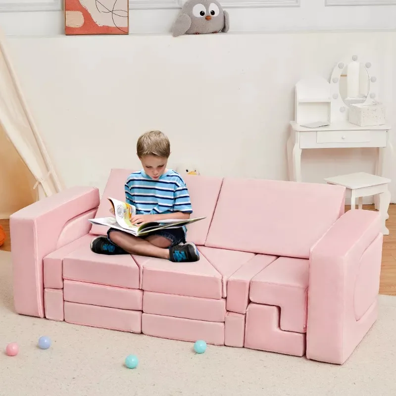 Customized combination sofa compression splicing  children high density sponge  fabric building block bed