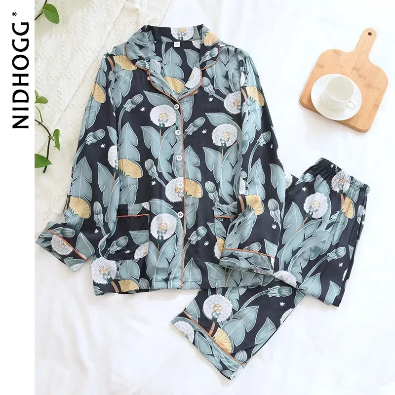 Nuovo 100% viscosa pantaloni a maniche lunghe pigiama vestito Plus Size lungo pigiameria casa delle donne pigiameria cotone seta due pezzi Set