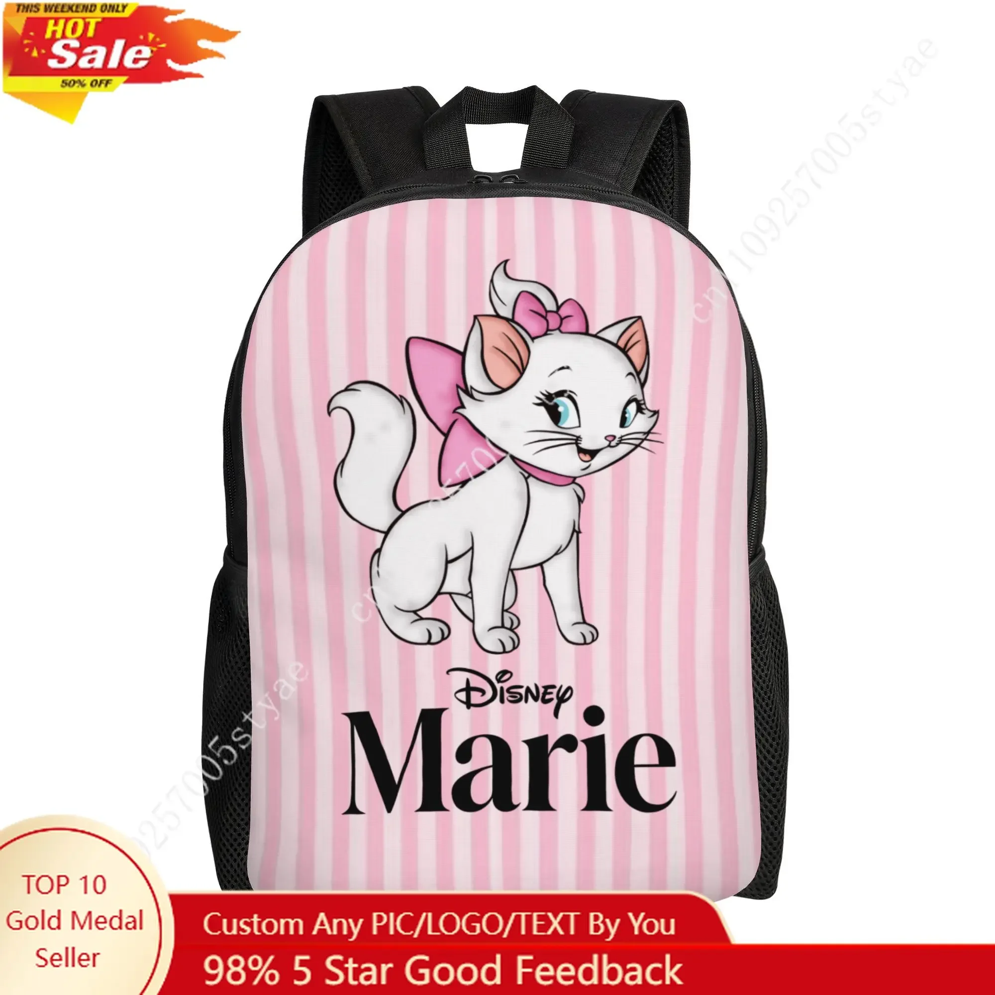 

Marie Classic Backpack Disney Cartoon Decorate Fabric Bags Design Your Photo Logo Text Party Holiday Custom Gifts