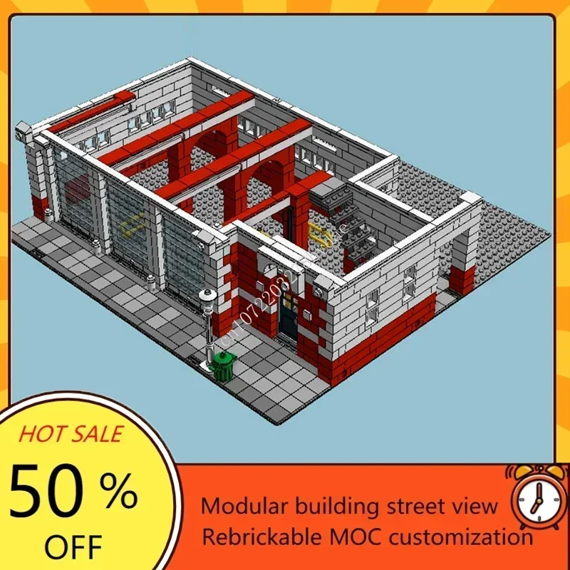 Brandweerkazerne Brandweer MOC Model Creatieve StreetView Puzzel Verjaardag Assemblage Speelgoed Cadeau voor Architectuur Kerstcadeau