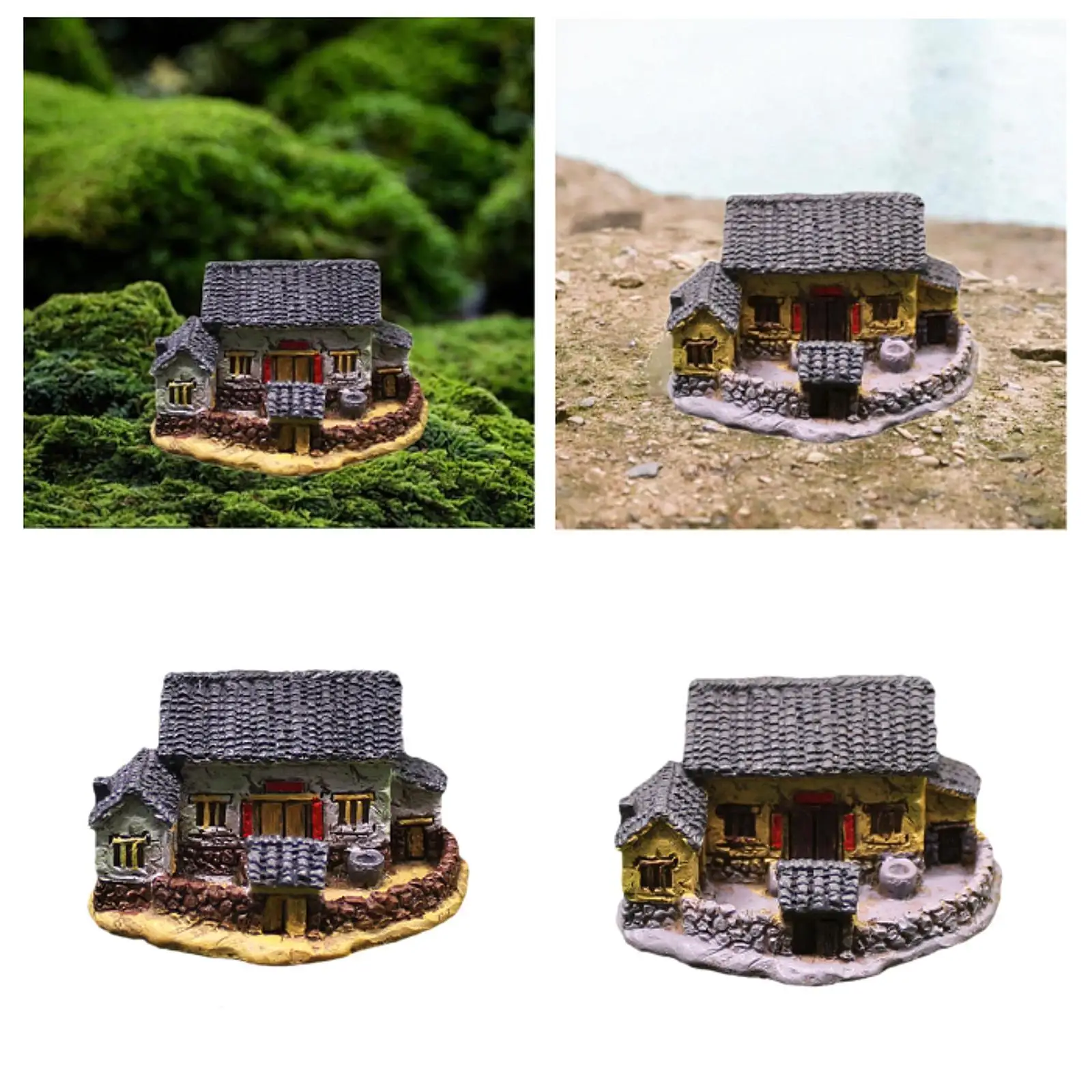 Small House Decoration Resin Micro Village Cottage Figure Fairy Garden Miniatures for Desk Shelf and Patio