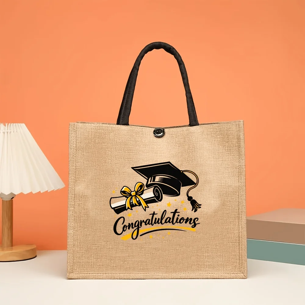 Bolsa de Lona con Estampado de Graduación Doble, Diseño de Birrete de Graduación, Gran Capacidad, Bolsa de Compras