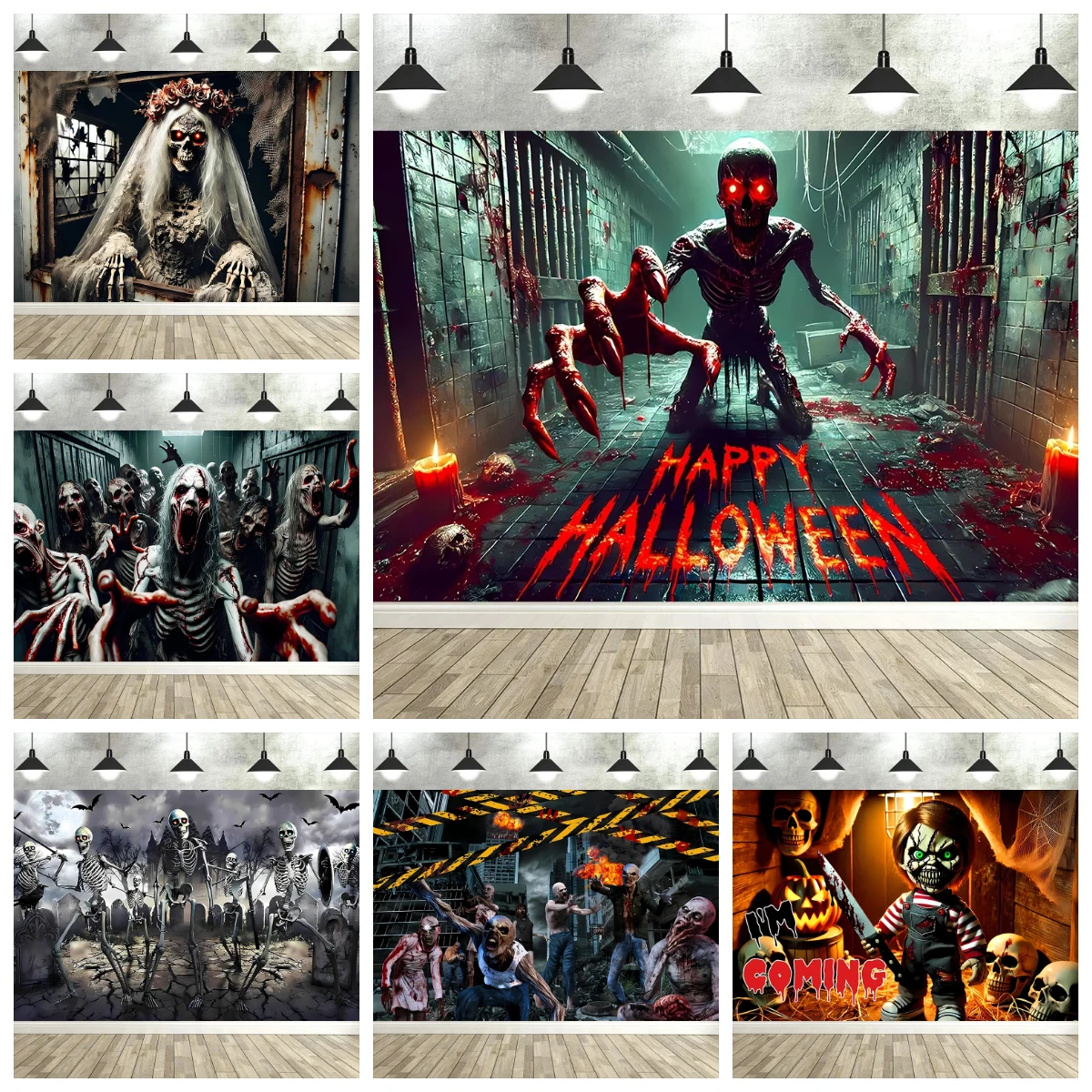 Zombie Horror Halloween Backdrop Bloody Party Decor Banner Dripping Blood Ghost Shadow Party Supplies Photography Background