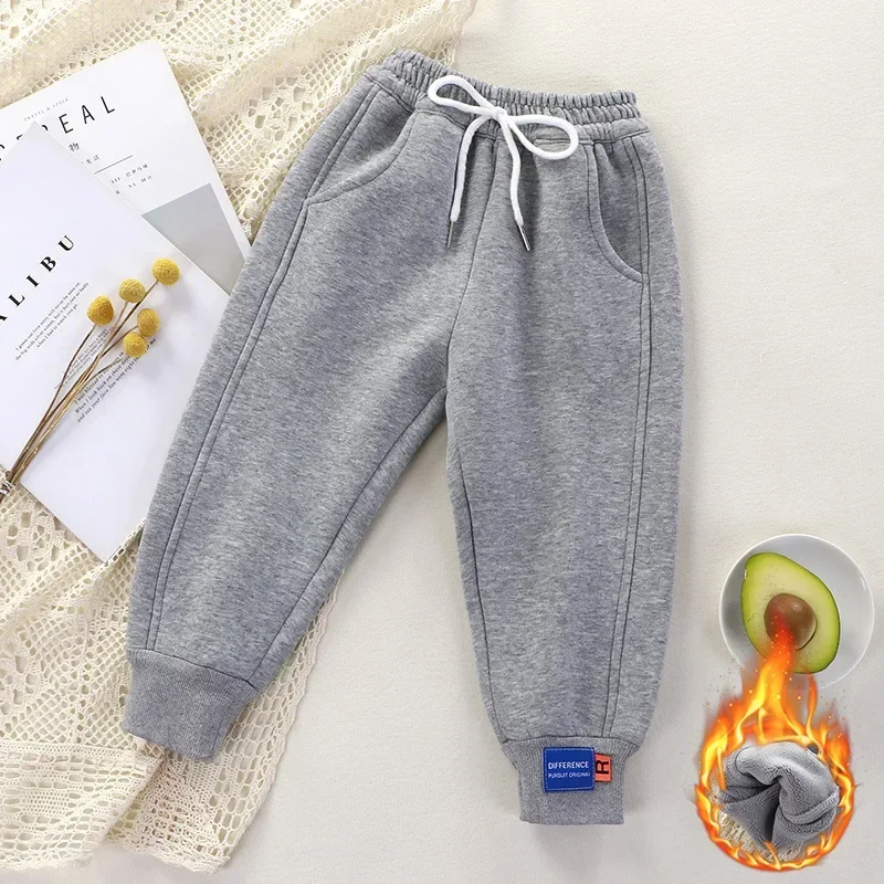 

Toddler Boys Girls Fleece-Lined Cuffed Sweatpants Elastic Waist Casual Joggers 1-4Y Children Autumn New Clothing