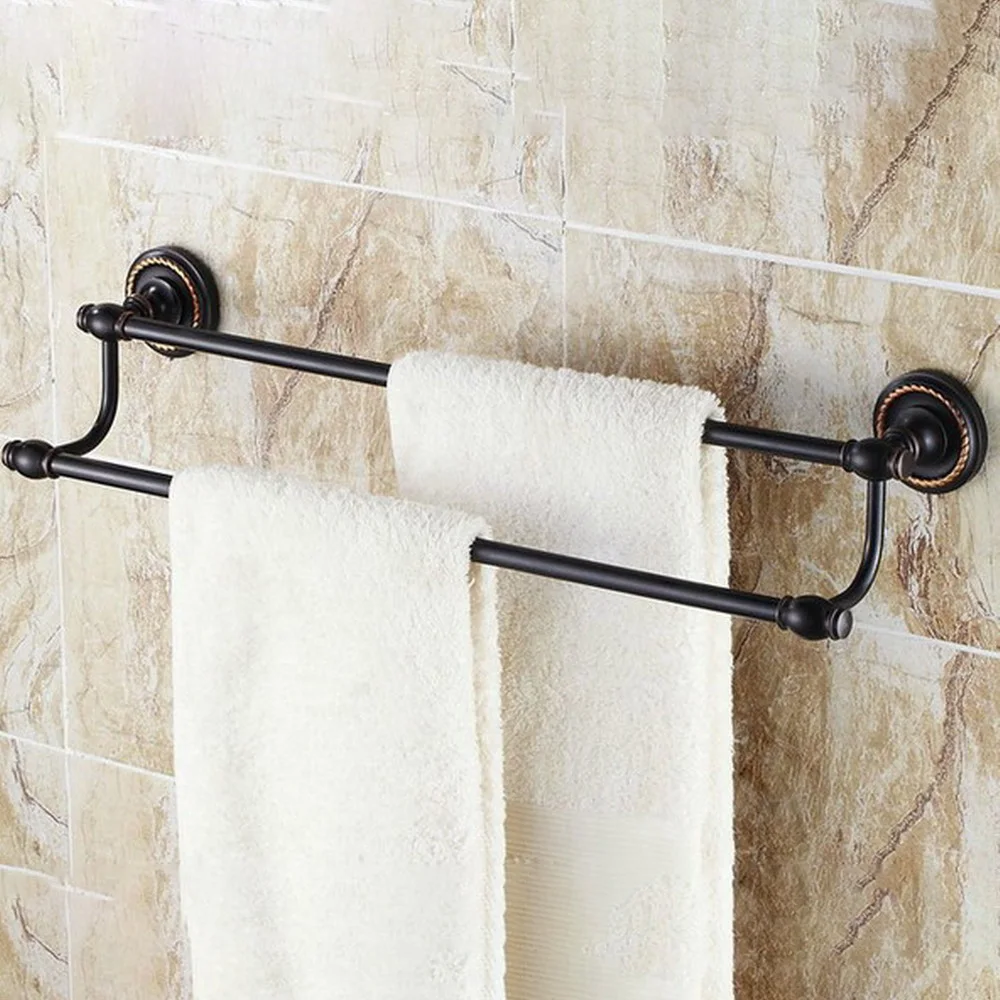 

Black Oil Rubbed Brass Bathroom Washroom Double Towel Bar Towel Rack Shelf Holder Wall Mounted Lba211