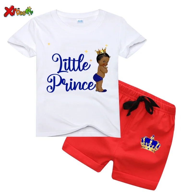 

Little Prince T Shirt Suit Baby Shower Sets Summer Children's White Short Sleeve 2 Piece Cotton Cartoon Suit Birthday Designer