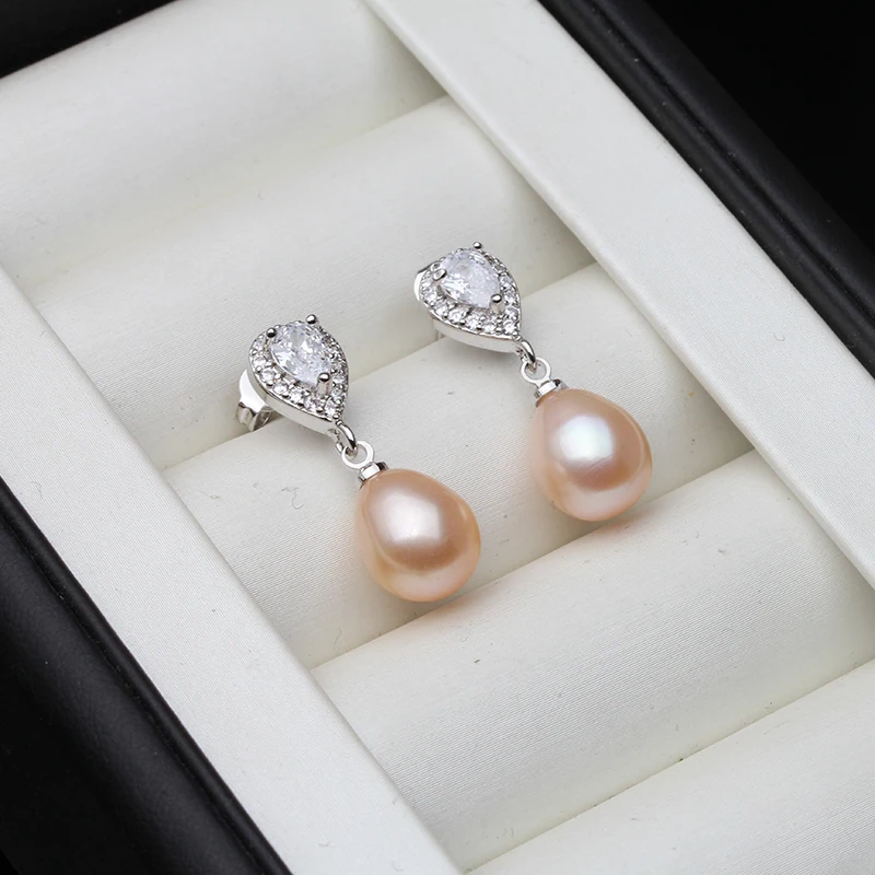 Real Freshwater Pearl Earring 925 Silver,Wedding Natural Pearl Earring Drop Women Daughter Birthday Gift White Pink