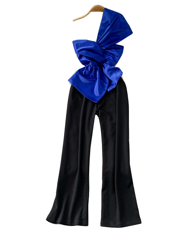 

Ele Fake, двухсекционное платье на одно плечо, женские утягивающие широкие брюки с высокой талией, новинка лета, для поездок на работу