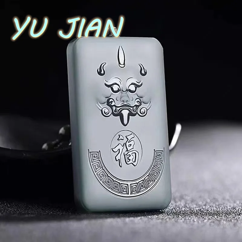 

New Fushou Ruyi Pendant Natural Hetian Green Jade Hand Carved Jadeite Necklace Men's Ladies with Chain Fine Jewelry