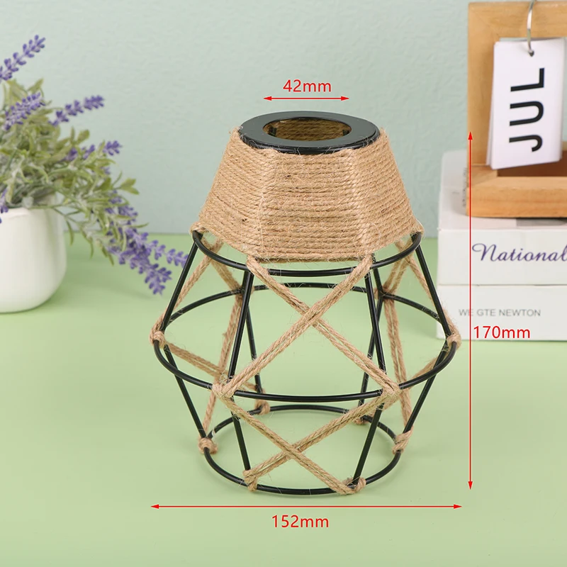 1 SZTUK Mini metalowych klatek z tkanym sznurkiem konopnym - Vintage Farmhouse Pendant Lampshades for Home and Commercial Spaces