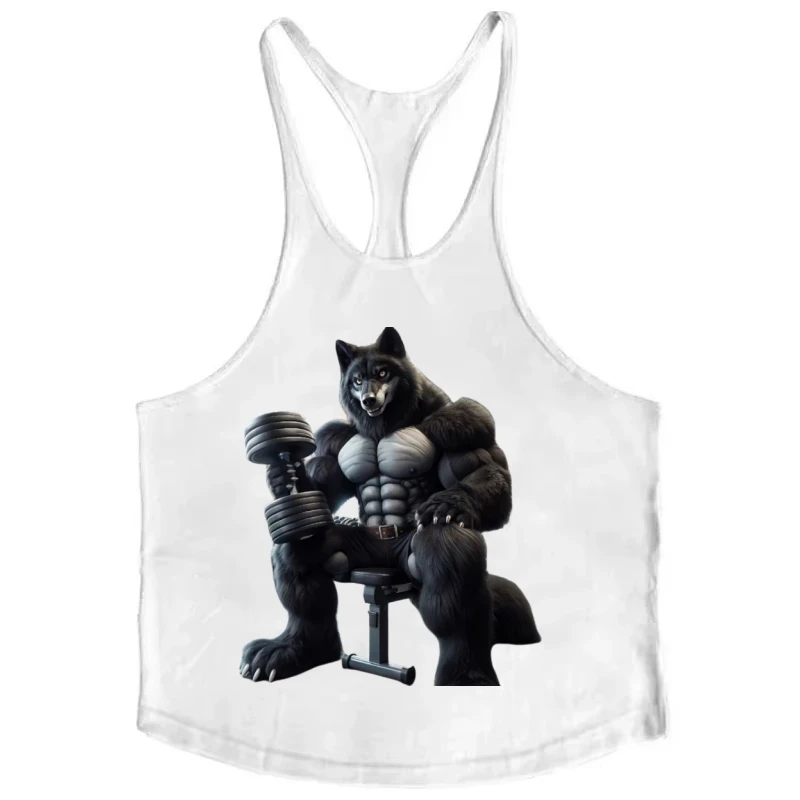 

Gym Stringer Vest, Men’s Tank with Badass Muscle Wolf Art, Structured Fit to Show Gains