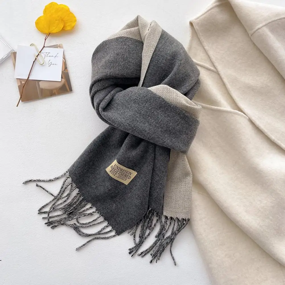 Women Scarf Double-sided Solid Color Unisex Scarf with Tassel Soft Warm Winter Fashion Accessory for Weather Comfort Winter