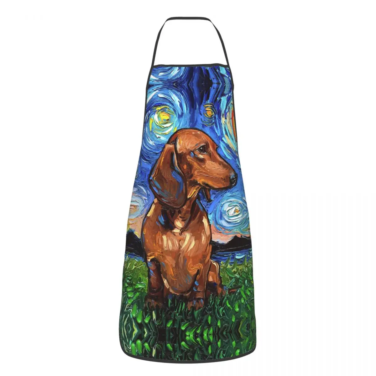 Unisex Starry Night Dachshund Bib Apron Women Men Chef Tablier Cuisine for Cooking Kitchen Badger Sausage Wiener Dog Gardening