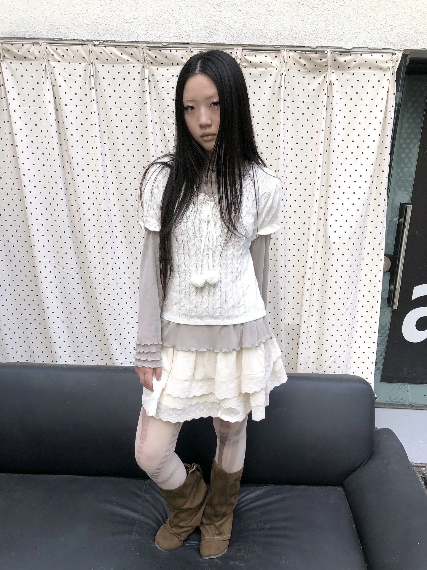 Angproject Early Design Hollow out V-Neck Drawstring Tie Knitted Short Sleeve Women's Top Casual Style Ball Detail Knitwear