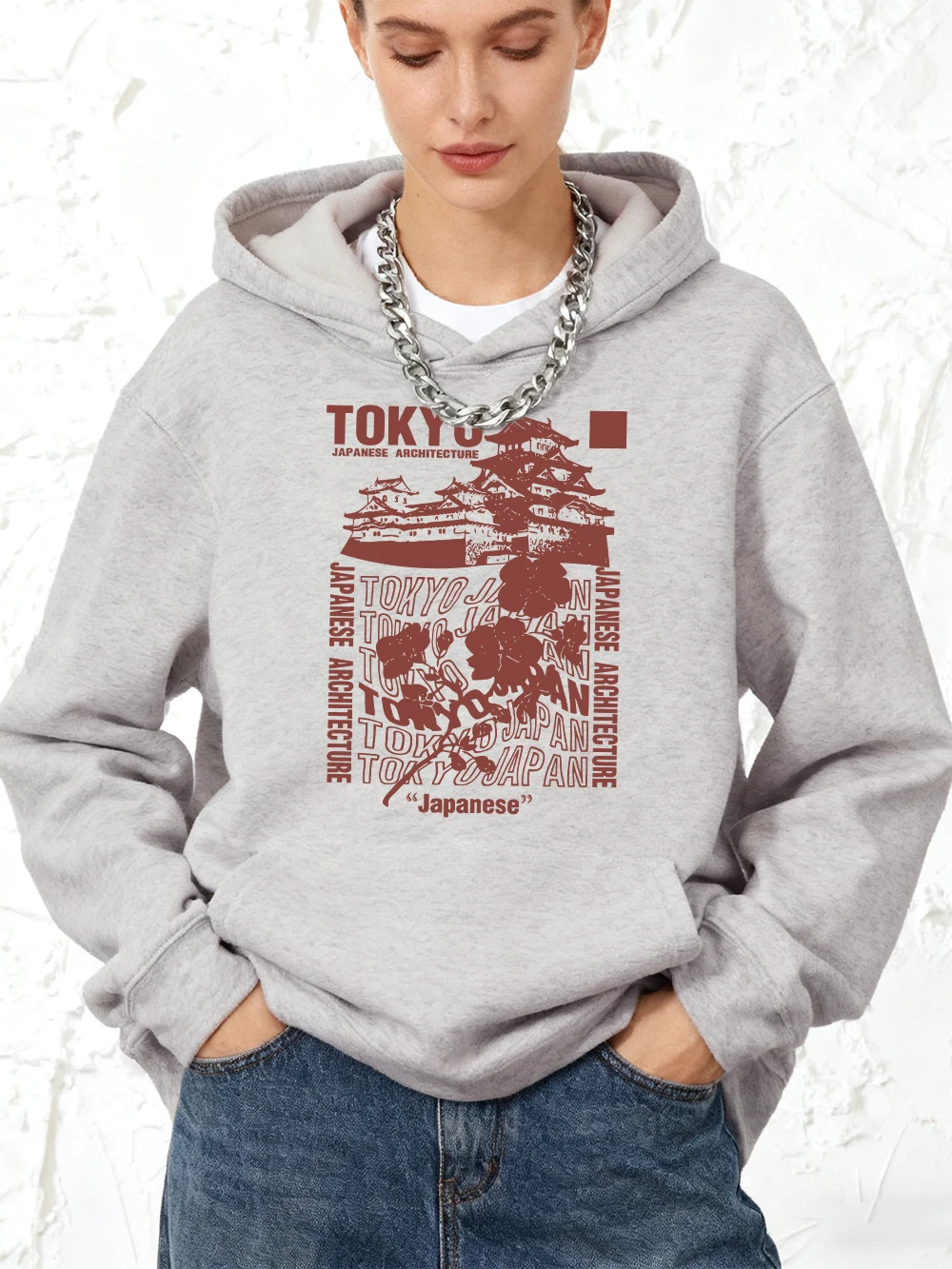 日本の東京桜プリント綿パーカーレディース冬ルーズスウェットシャツフリース暖かいジョギングプルオーバーベーシックポケット服