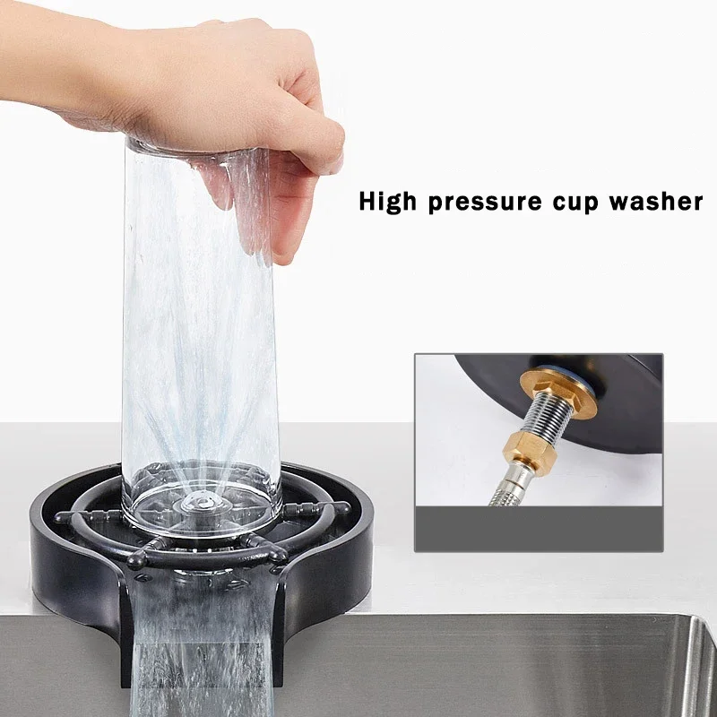 Household Kitchen Sink High Pressure Cup Washer ABS Coffee Bar Automatic Flush Push Washer Kitchen Coffee Accessories