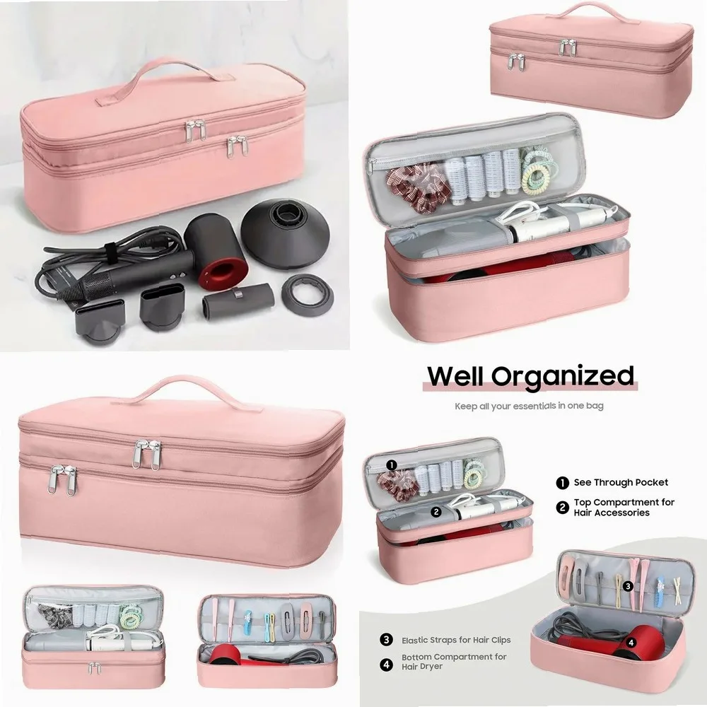 Portable Double-Layer Travel Case for Hair Dryer, Storage Bag for Dyson & Shark Flexstyle, Fits Attachments