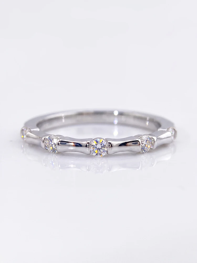 925 Sterling Silver Real Moissanite Diamond Bamboo Ring For Women Simple Anniversary High Quality Fine Jewelry - view 5