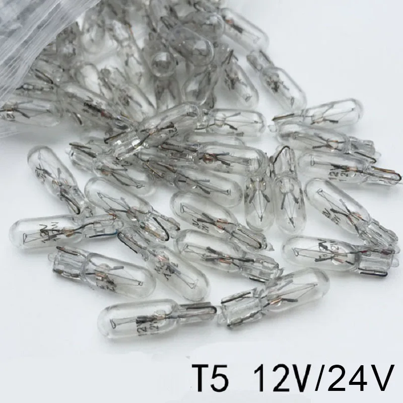 20pcs White W2W T5 24V 12V 1.2w Car Halogen Lamp Instrument Lights Dashboard Bulb Auto Interior Light Car Styling