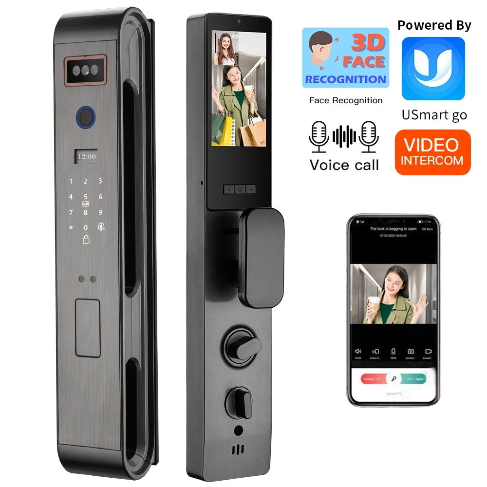 

Умные замки EXW: распознавание лиц 3D, без ключа, по отпечатку пальца, RFID, управление через приложение, Wi-Fi, автоматический дверной замок, видеодомофон с 2 камерами