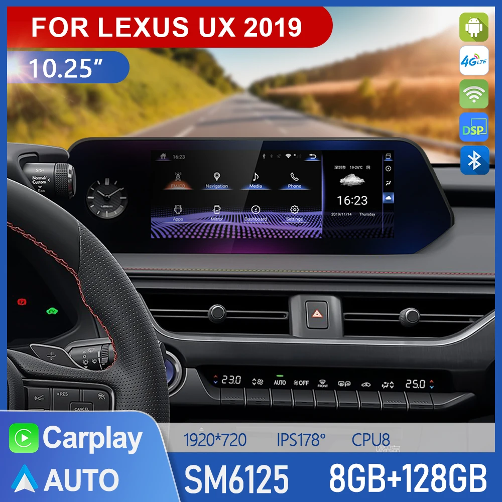 Android Car Radio For Lexus UX UX200 UX250h 2019-2023 Multimedia Player Screen Qualcomm Wireless Carplay DSP Auto GPS Navigation