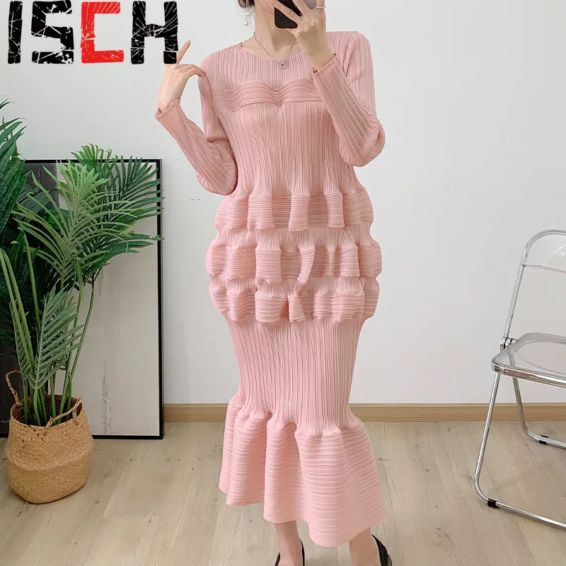 

Pleats2024 Pleated Dress Women's Summer Pear-shaped Slim Loose Thin Lantern Package Hip Organ Pleated Skirt Sub Women Clothing