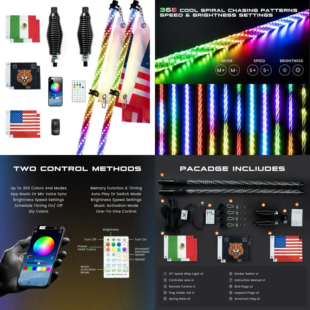 

2 шт. 3-футовые гирлянды с пружинным основанием, светодиодные гирлянды с приложением и пультом дистанционного управления, музыкальные спиральные гирлянды RGB с рокерным светом