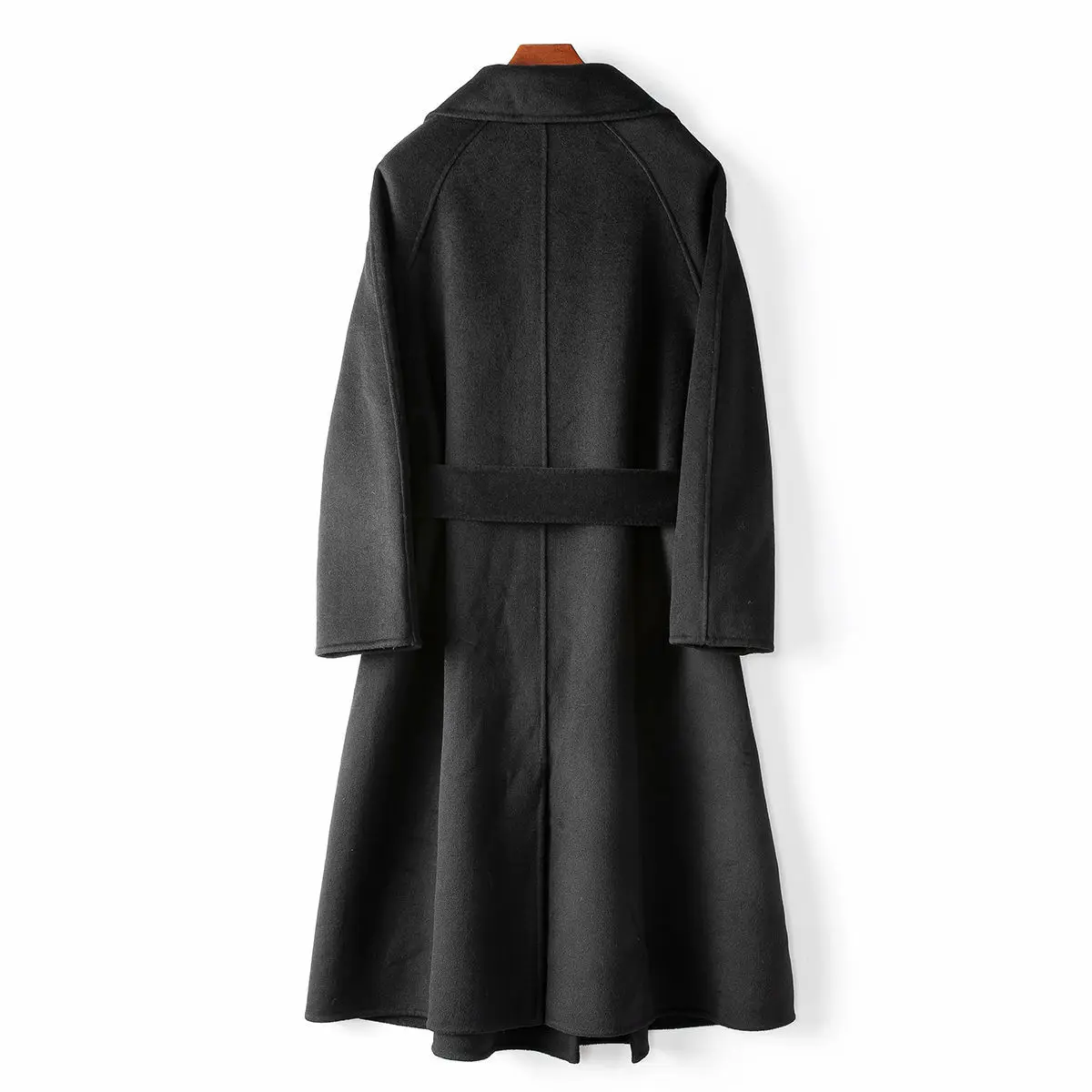 Spring temperament new 100 wool double-sided woolen coat 2024 women's lace-up slim-fitting woolen coat