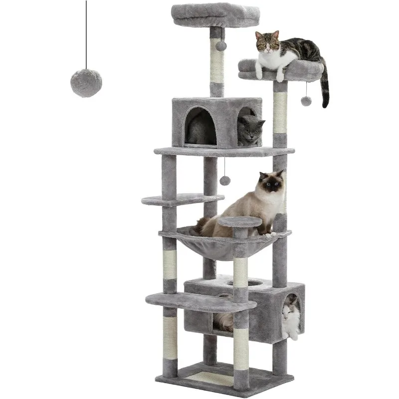 Árvore e torre grande para gatos de 72 polegadas para gatos internos - com postes de arranhões revestidos de sisal, poleiros acolchoados, condomínios e cesta