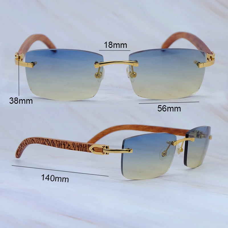 Rectangle Craved Wood Luxury Glasses Mens Carters Designers Sunglasses Rimless Fashion Vintage Sun Shades Driving Decoration