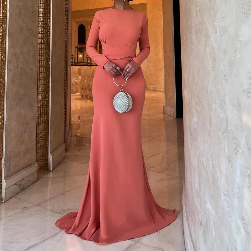 فستان حورية البحر أم العروس للنساء برقبة دائرية وأكمام طويلة فستان زفاف ضيف طول الأرض فستان سهرة أنيق مخصص