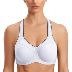 Sports Bra Black White Women Push Up Full Support High Impact Racerback Lightly Lined Underwire Underwear Lady Clothing