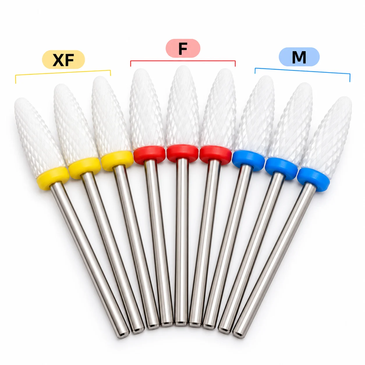 3Pcs Ceramic Nail Drill Bit Set White Rotary Burr Grinding Heads M F XF Grit for Gel Polish Acrylic Removal Manicure Pedicure