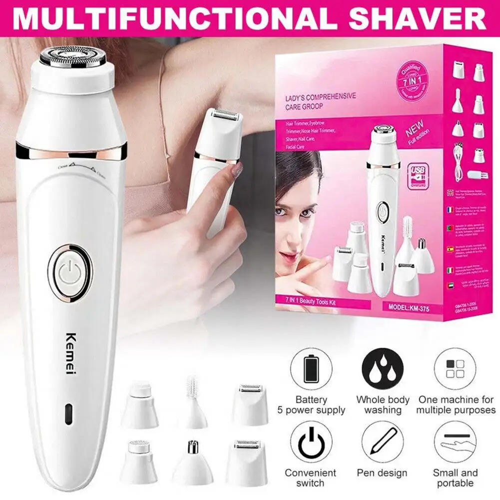 1 Set Cordless Rechargeable Quick And Easy Face Epilator Kit Effective 7-in-1 Smooth Painless Hair Removal Epilator for Women