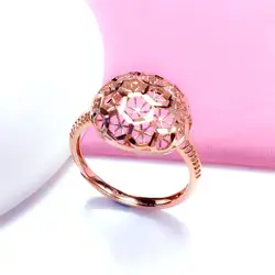 585 purple gold 14K rose gold round hollow beads three-dimensional craft rings for women charm elegant party jewelry