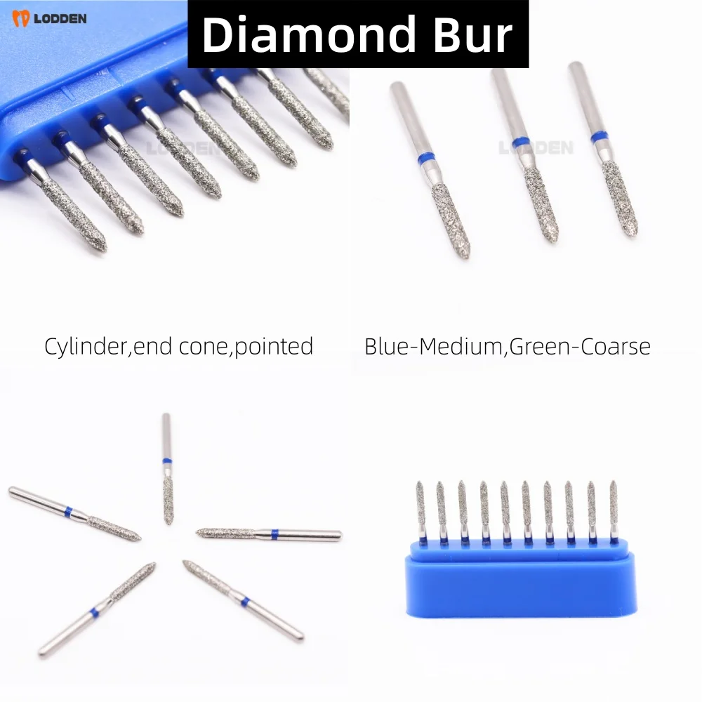 10pcs/set Dental Diamond Burs Blue Rings/Medium CP-series Dentistry Bur Cylinder Cone Dental Tools for Grinding& Polishing Drill