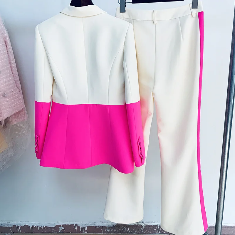 2025 Fashion New Professional Suit One Button Color Matching Flared Pants Suit Two Piece Suit Костюм Женский Летний