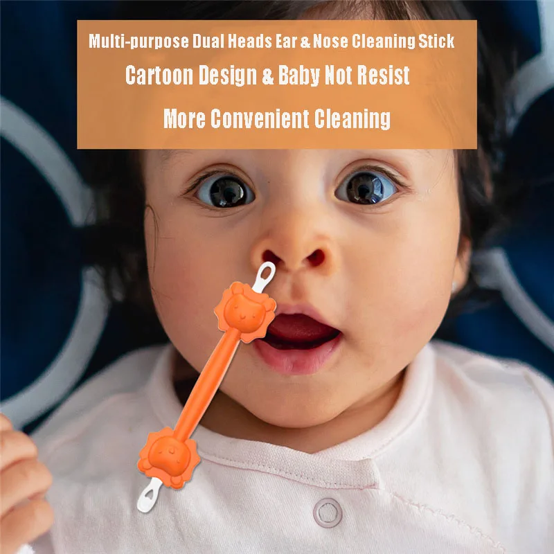 2pcs Newborn Baby Nose Ear Cleaning Rod 2 in 1 Silicone End Infant Ear Wax Pickers and Snot Remover Safe Toddlers Nasal Cleaning