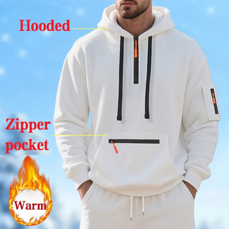 Men's Hooded Fleece Pullover Sporty Casual Jacket - Warm Comfortable European American Style Autumn Winter Outerwear