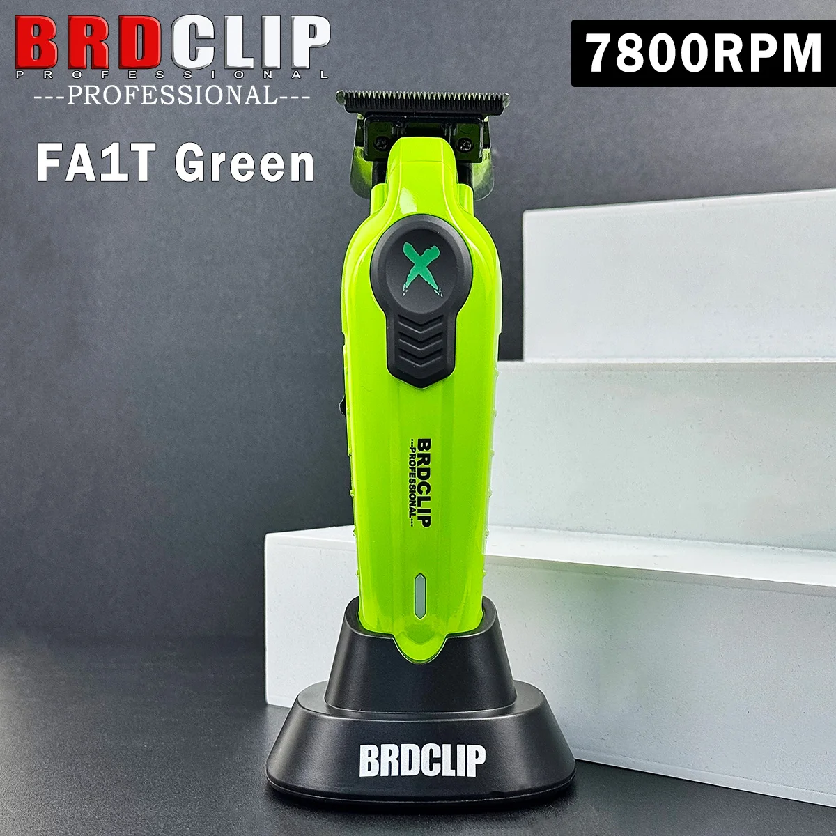 BRDCLIP FA1T Green Professional Hair Trimmer 7700RPM Barber Carving Gradient Finish Machine Electric Clipper with Charger Stand