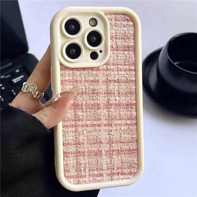 Lovebay Embroidery Fabric Cloth Phone Case For iPhone 15 14 13 12 11 Pro Max Fashion Fluffy Shockpoof Lens Protection Soft Cover