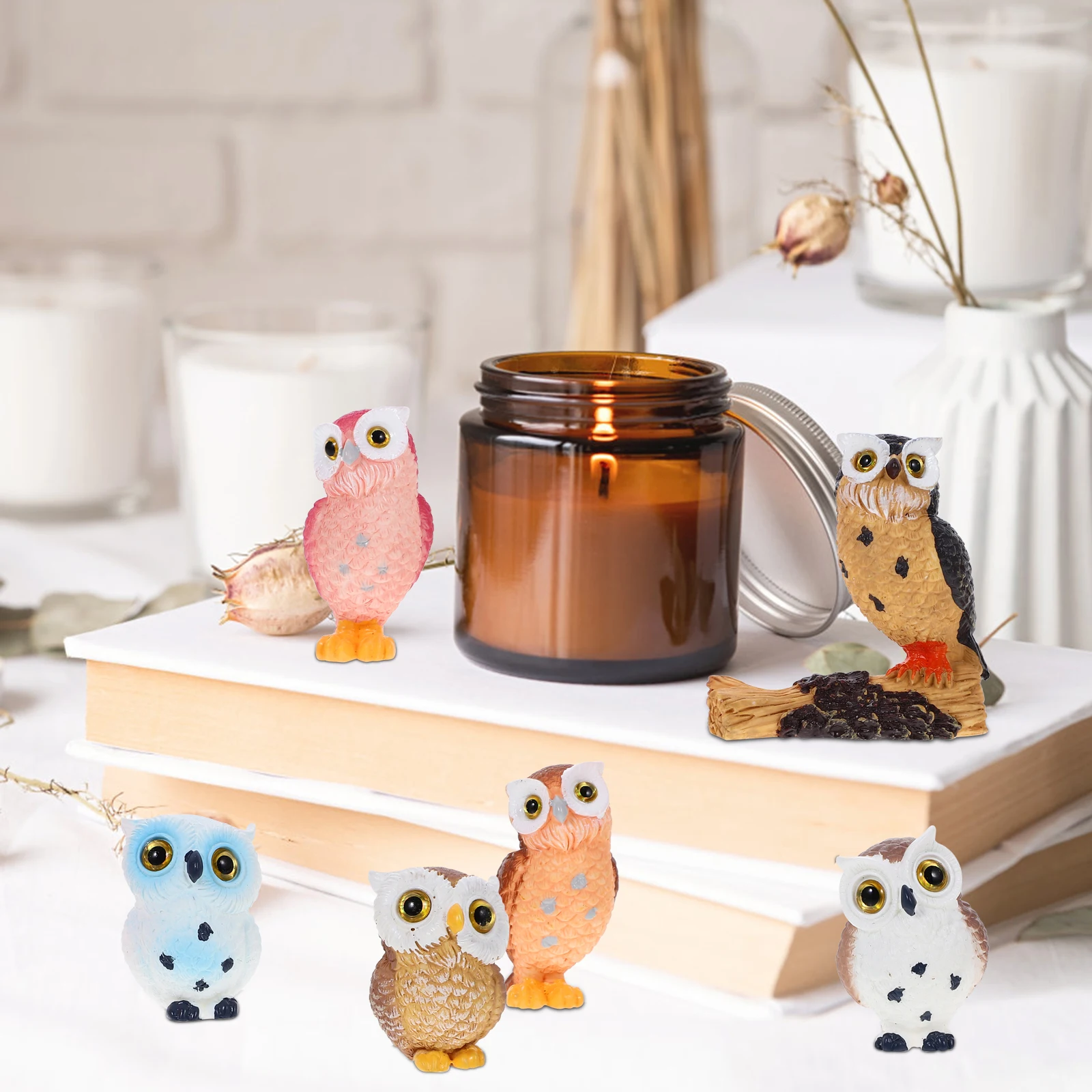 

7PCS Resin Owl Figurines Mini L Decor Desktop naments Animal Statues Home Office Accessories Small Adornments