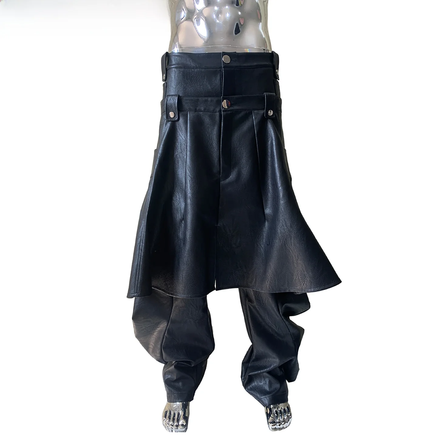 

Мужская свободная юбка-брюки из искусственной кожи с плиссировкой, съемные, молодежные, модные, повседневные, длинные, осенние, тонкие, стандартного кроя