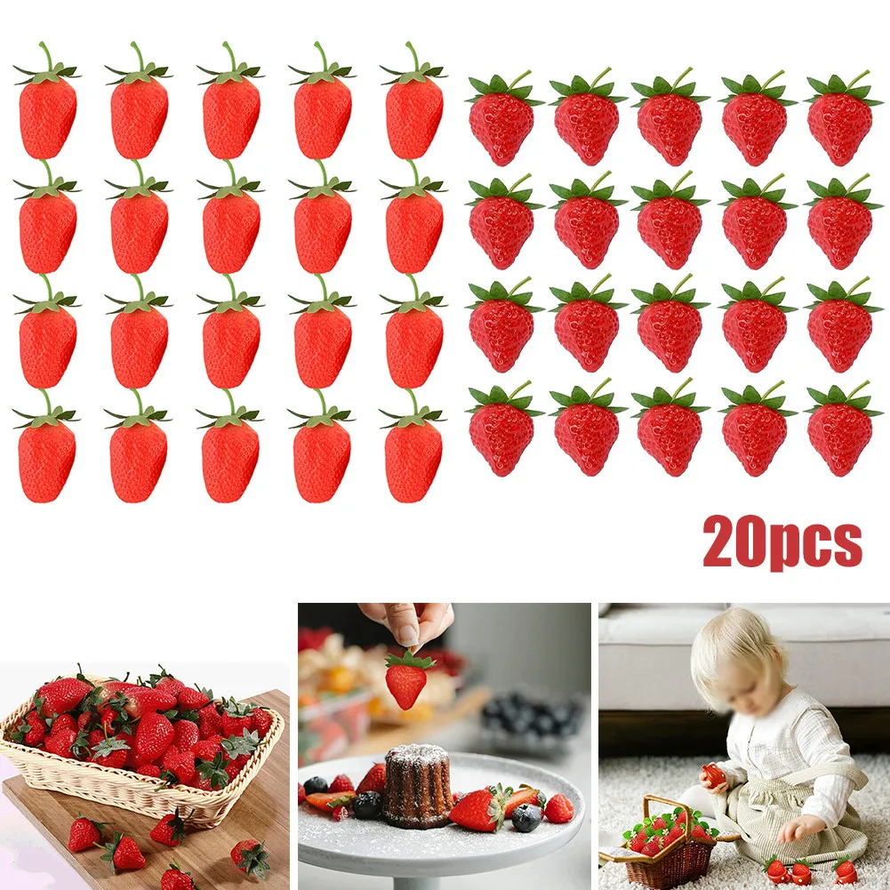 20pcs  Artificial Strawberry Lifelike Fake Fruit Children's Toys Fake Fruits Model For Home Party Display Table Decorations