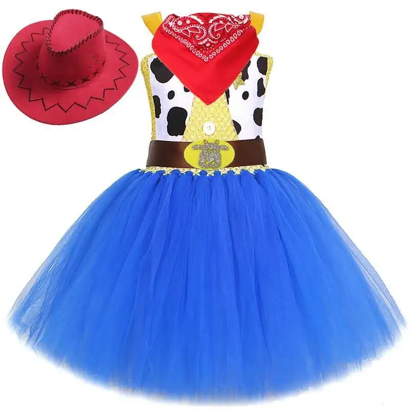 Cowgirl Toy Woody Dresses for Girls Jessie Princess Costumes Kids Christmas Halloween Outfits Fancy Tutus with Cowboy Hat Scarf image 3