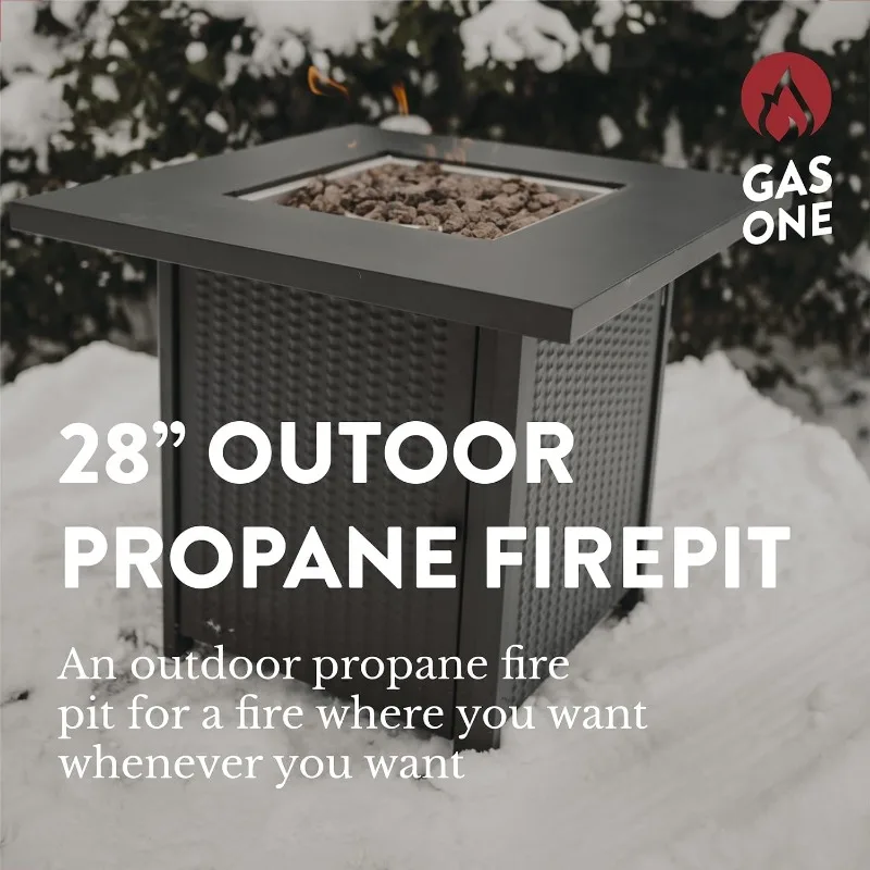 Propane Fire Pit – 28-inch Large Tabletop Pit for Outdoor Use – 52,750 BTU Gas with Lava Rocks and Cover